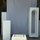 Trio of small rectangular serving dishes white and black Indonesian ceramic 21x16