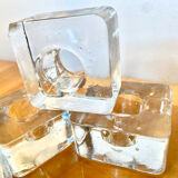 Set of 6 square molded glass candle holders