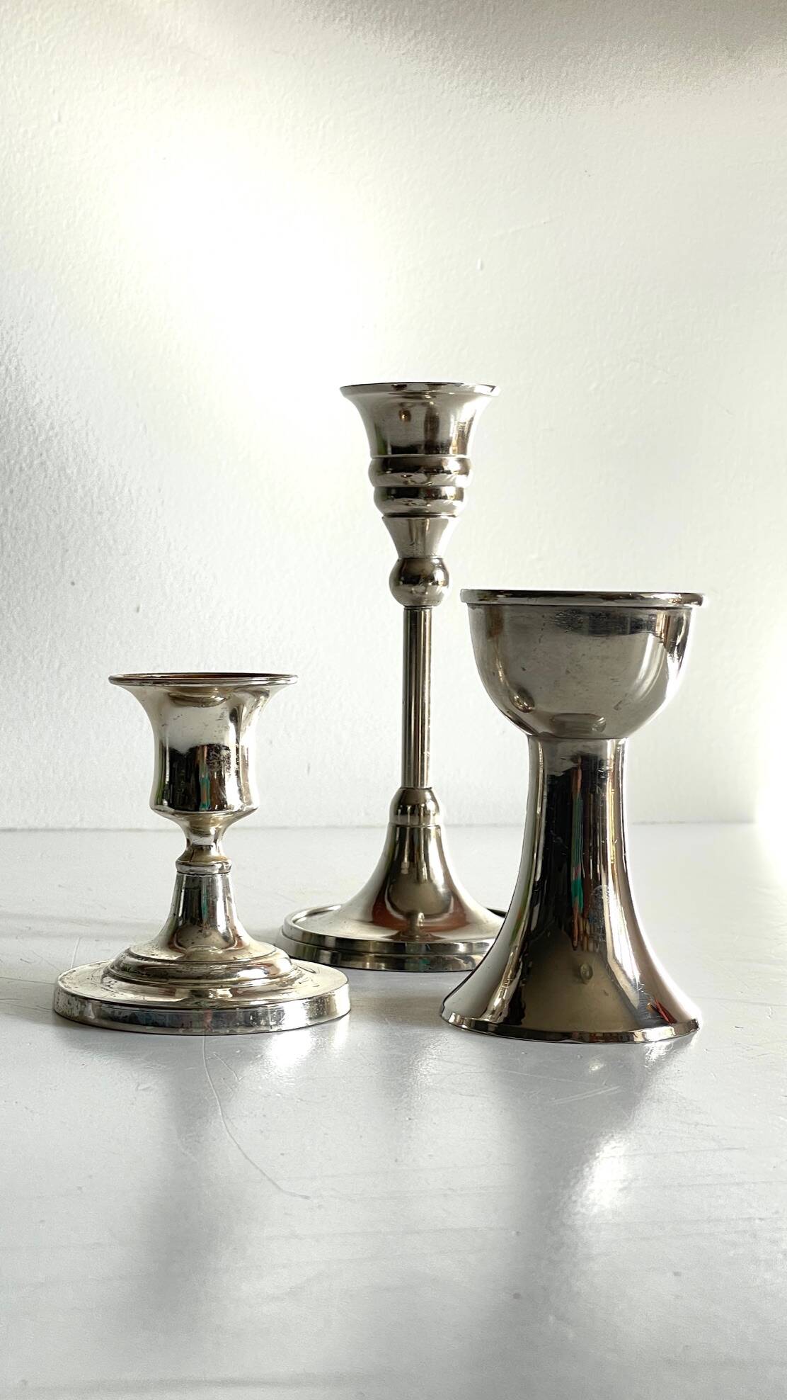 Vintage chrome metal candle holders