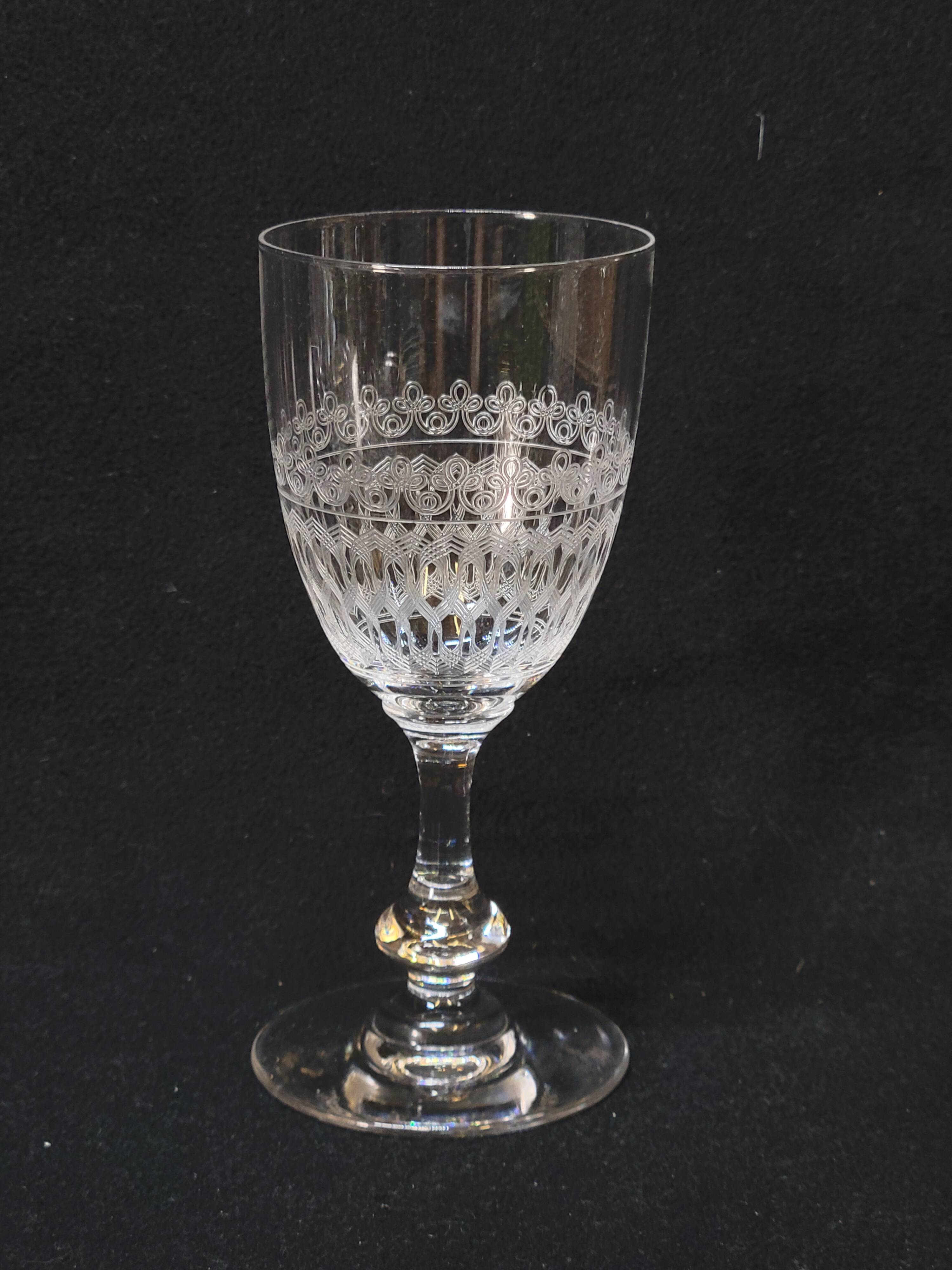 6 Antique Baccarat Crystal Engraved Wine/Port Glasses