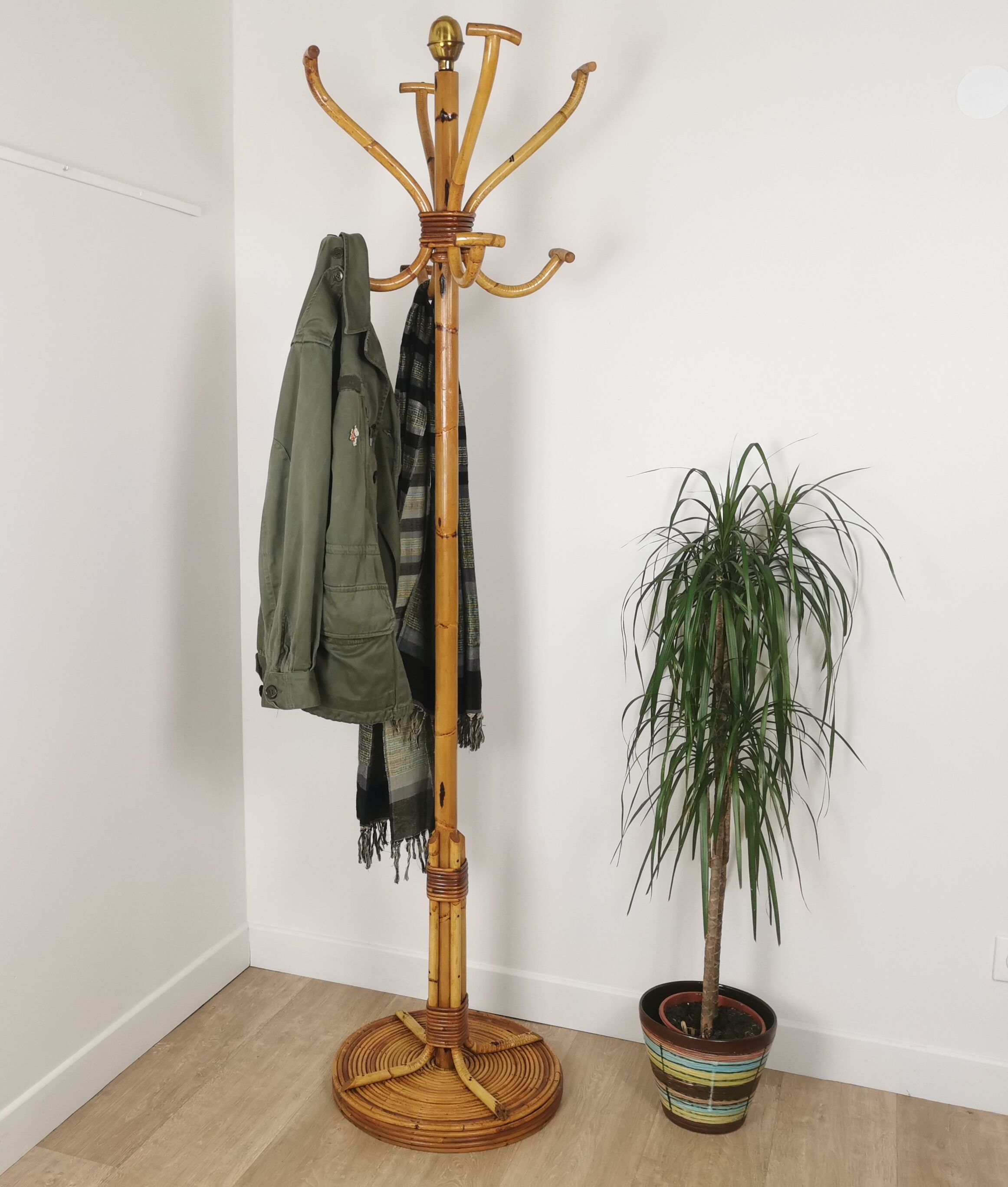 Rattan coat rack