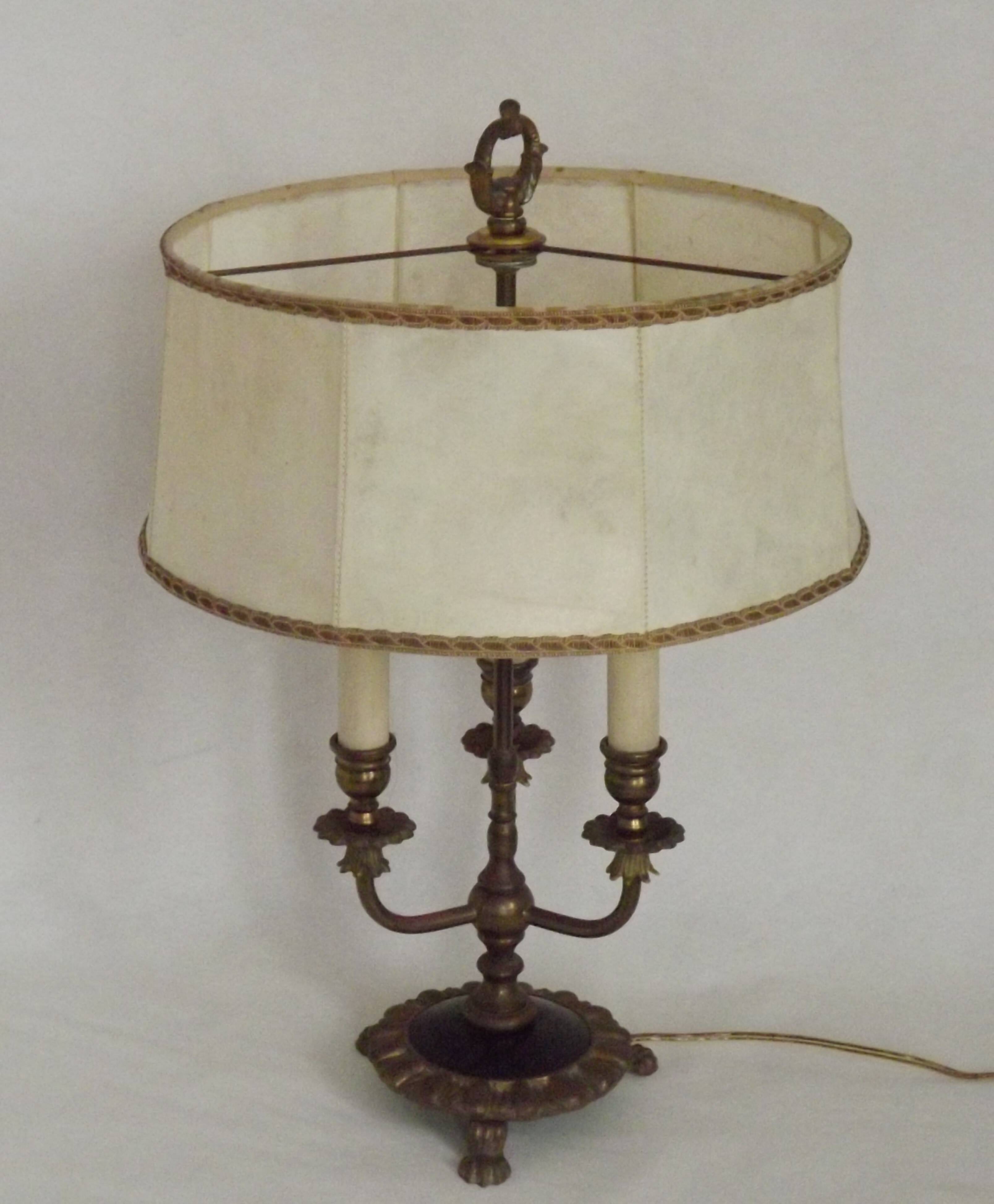 French Empire Style 3 Light Boulotte Table Lamp with Lion Feet and Shade