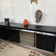 Enfilade vintage en bois et alu design année 1970 à 3 portes et 4 tiroirs