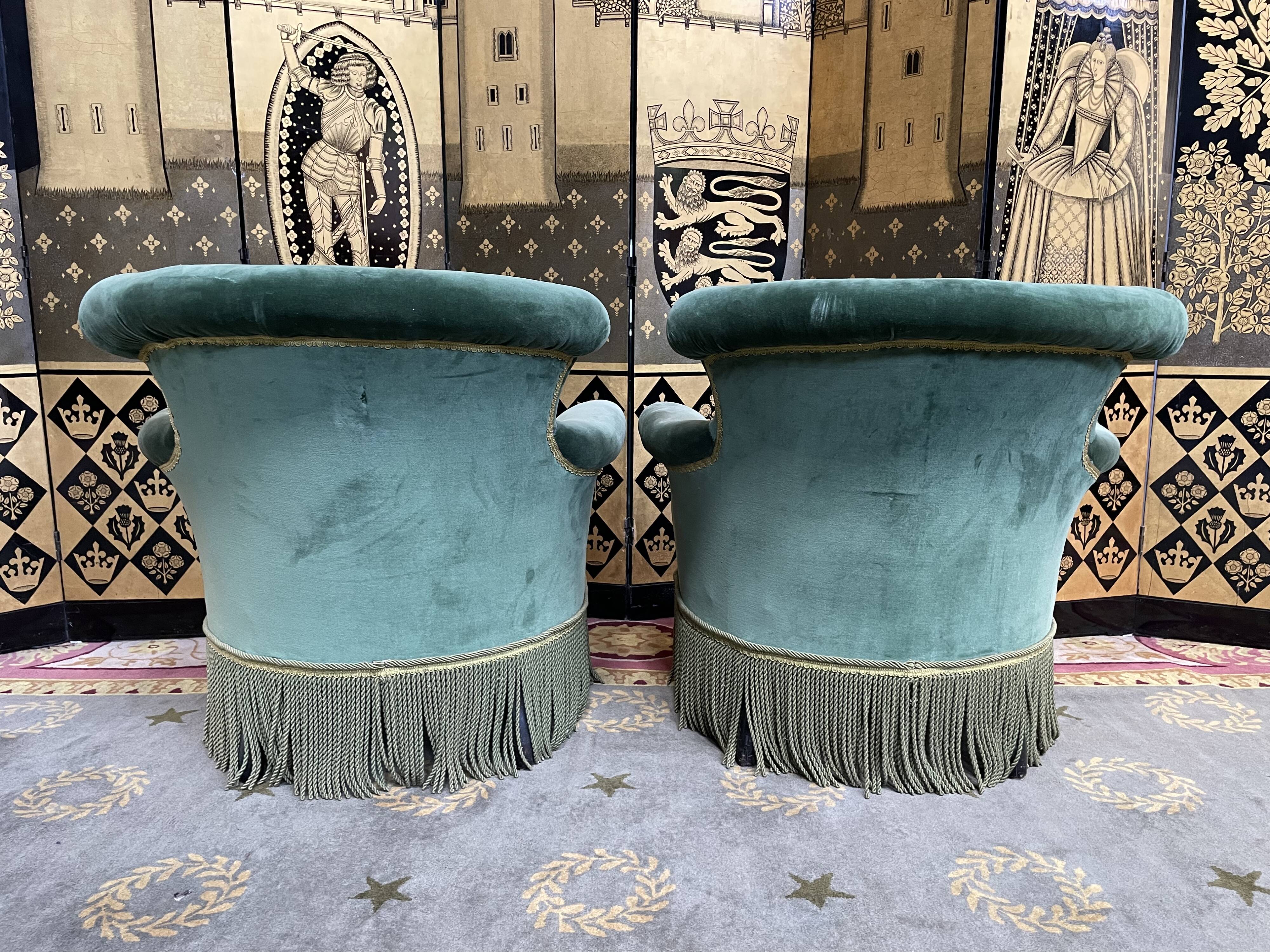 Paire de fauteuils crapaud époque Napoléon III velours vert