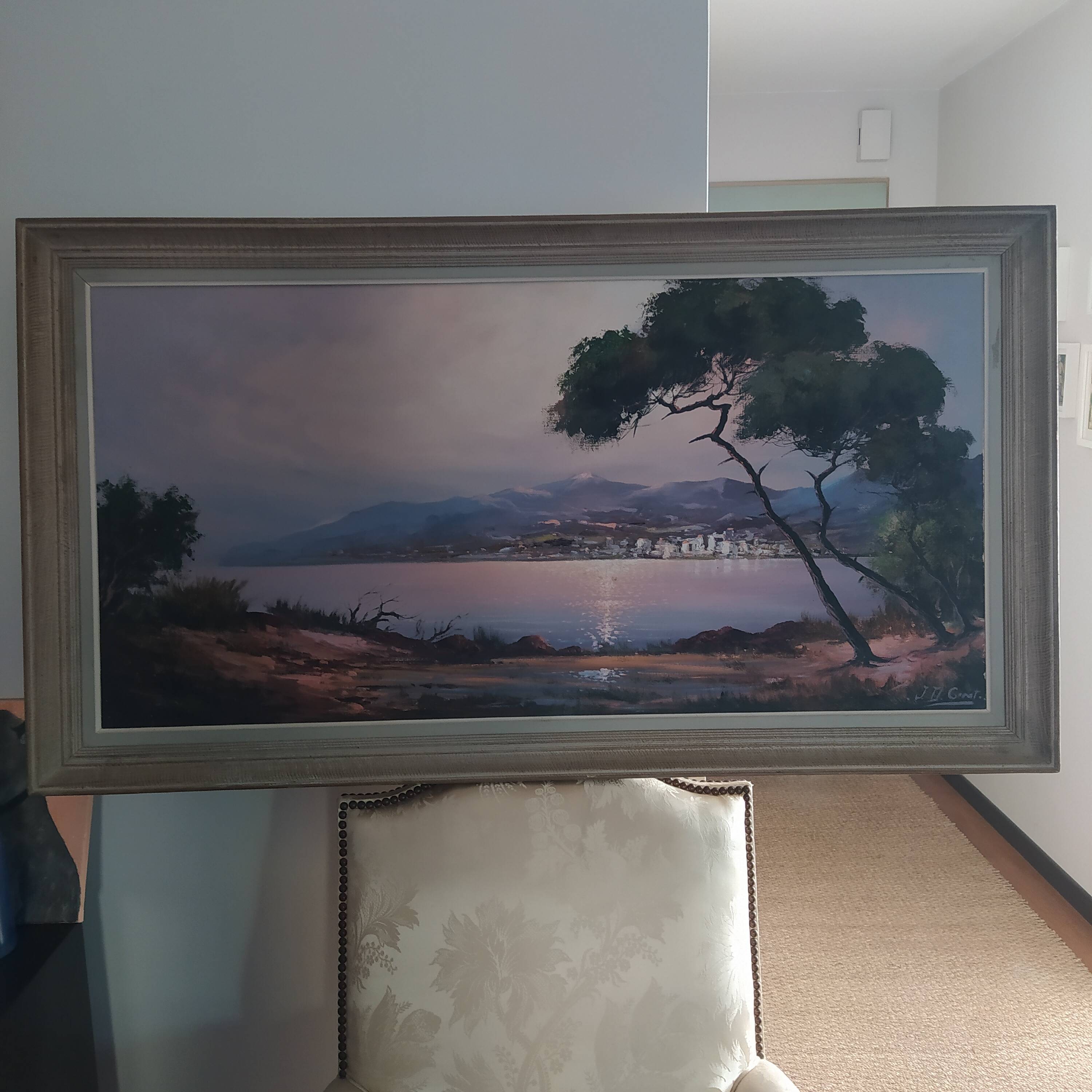 Oil on canvas sunset in the Mediterranean JD Garat 20th century