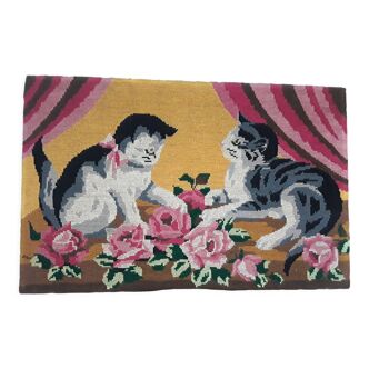 Canevas vintage les chats et les roses