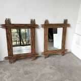 Pair of large vintage bamboo mirrors, 1970s