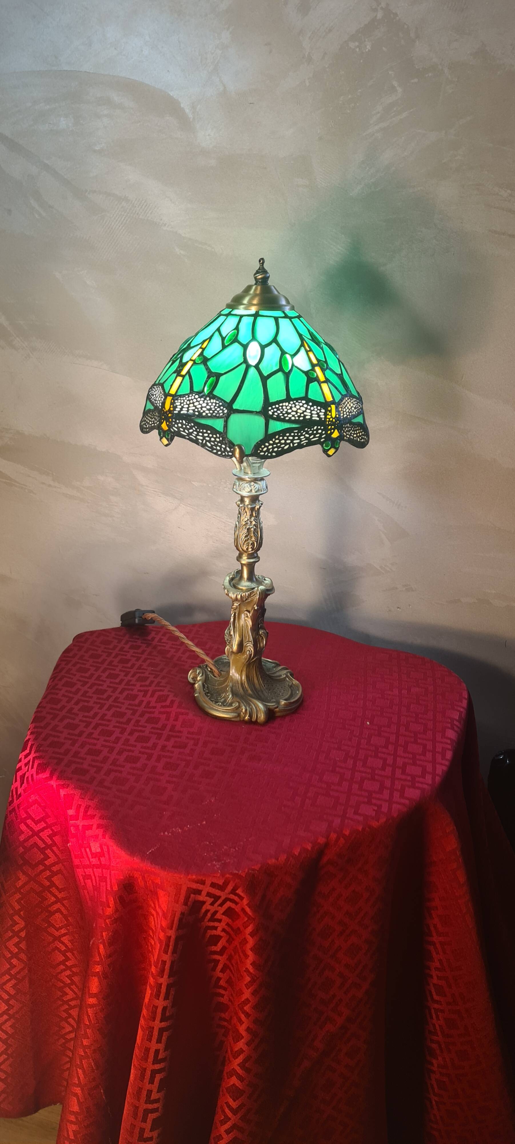 antique art nouveau bronze lamp, old rococo style 44x22 lampshade ve