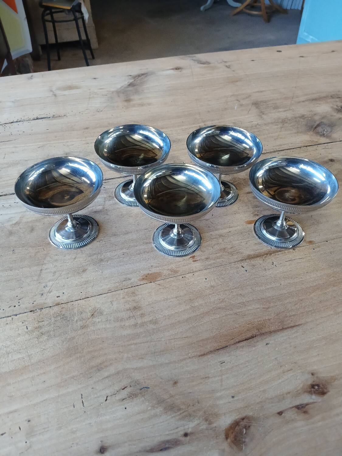 5 antique stainless steel ice cream cups