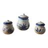 ceramic salt shaker, pepper shaker, mustard pot with blue patterns