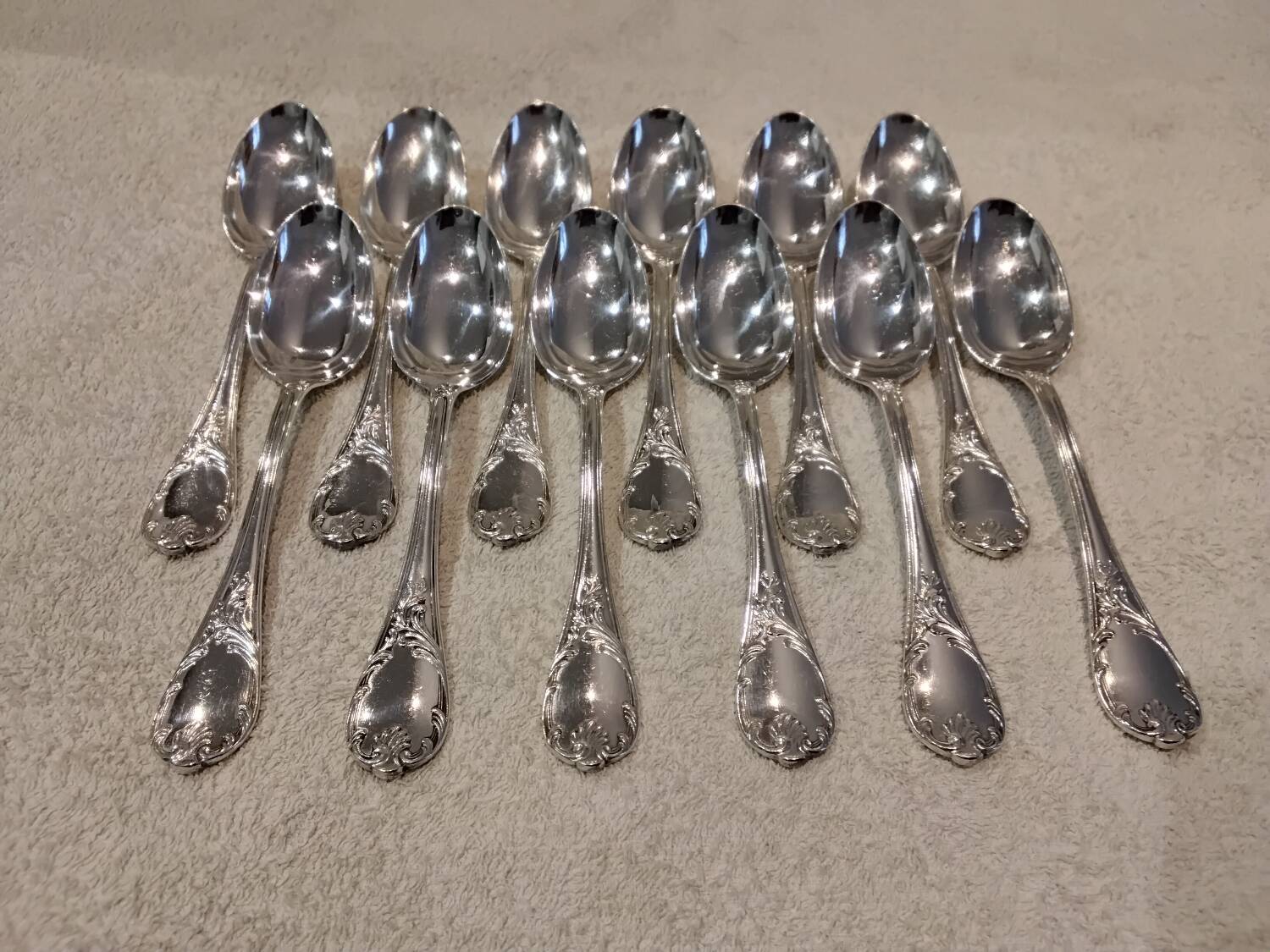 12 silver-plated dessert forks by Christofle Marly, 18.8cm
