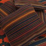 Striped Wool Kilim Scatter Cushion Handwoven Red Blue Pillow Case- 31x31cm