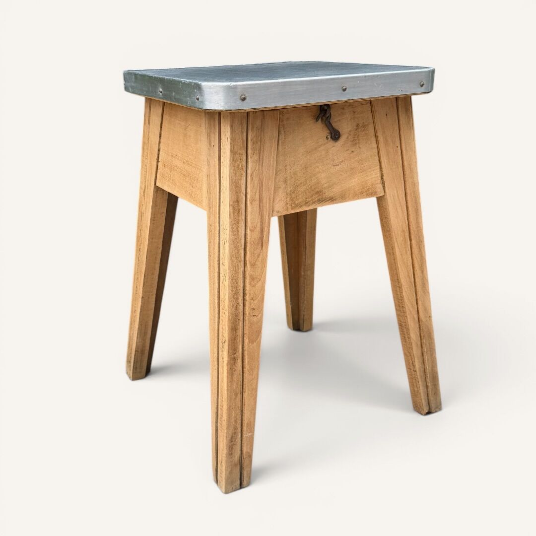 Raw wood storage stool 1950
