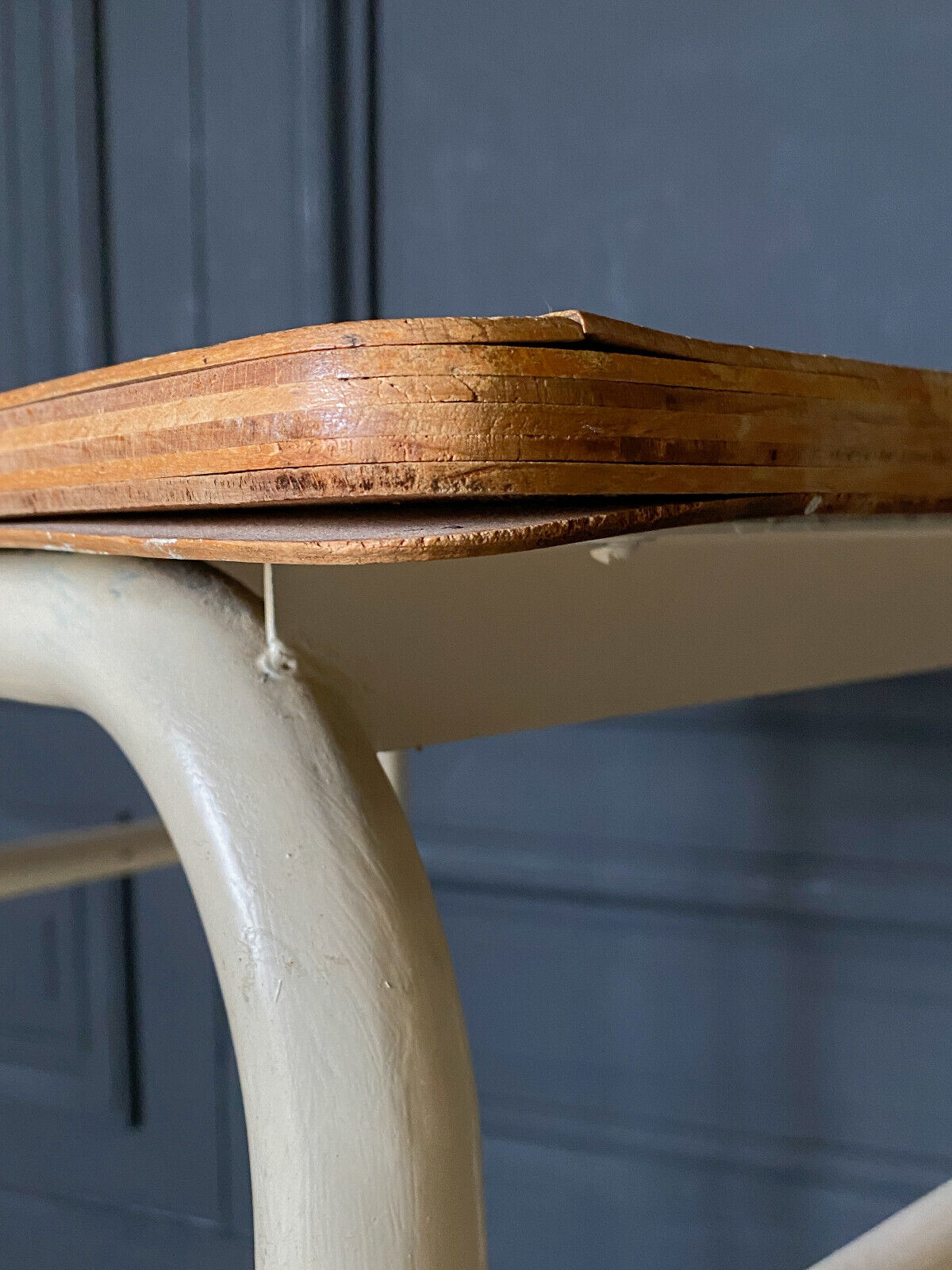 School desk 1960 white lacquered metal wooden top