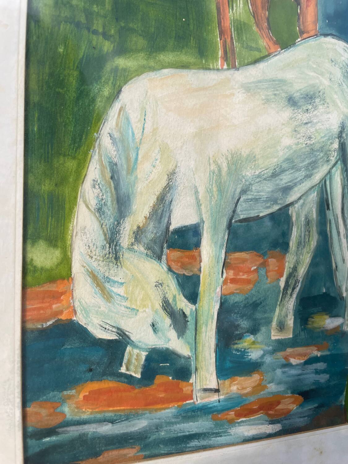 Gauguin style painting with gilded wooden frame