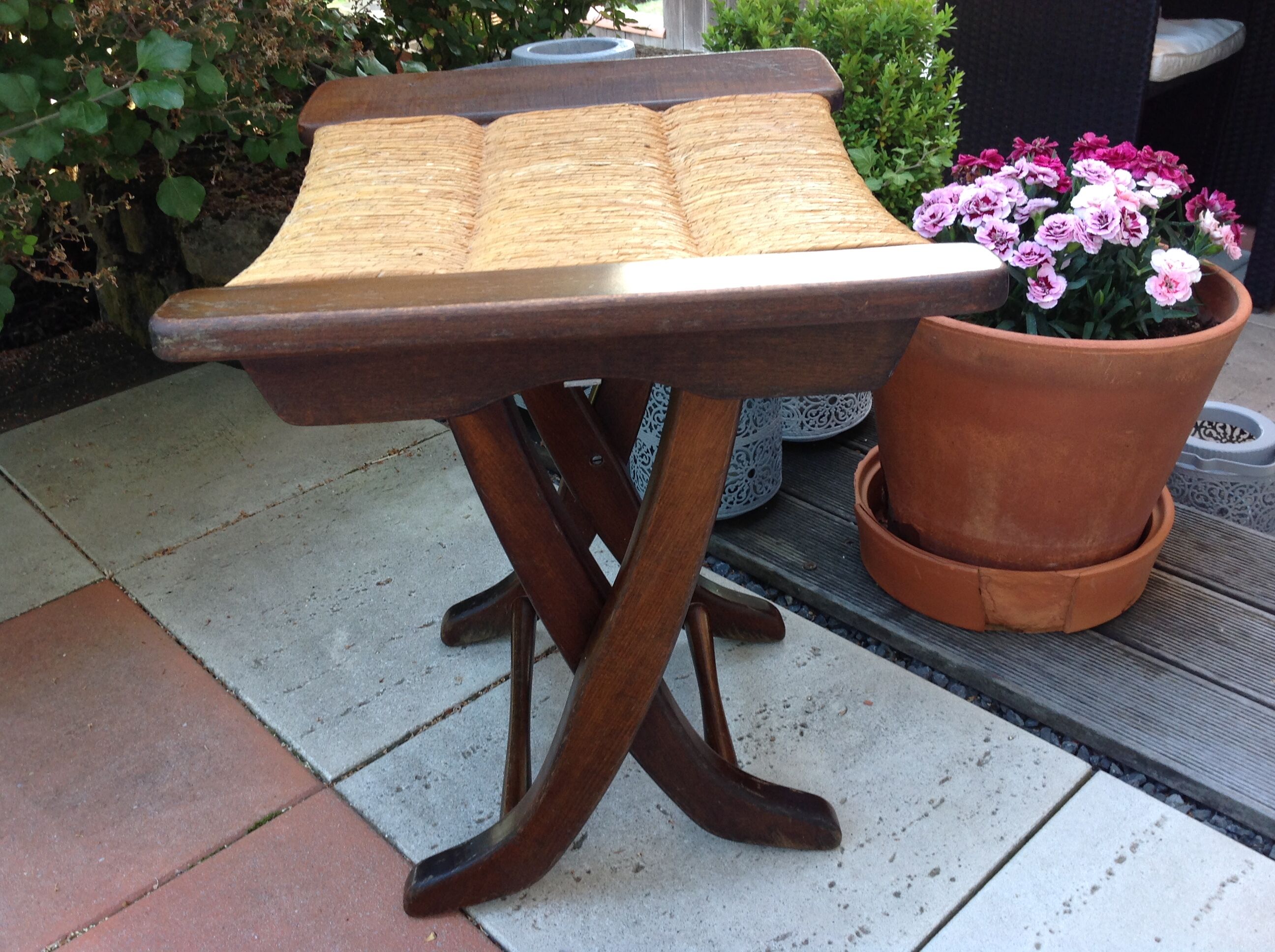 Tabouret  en bois paillé / vintage années 50-60