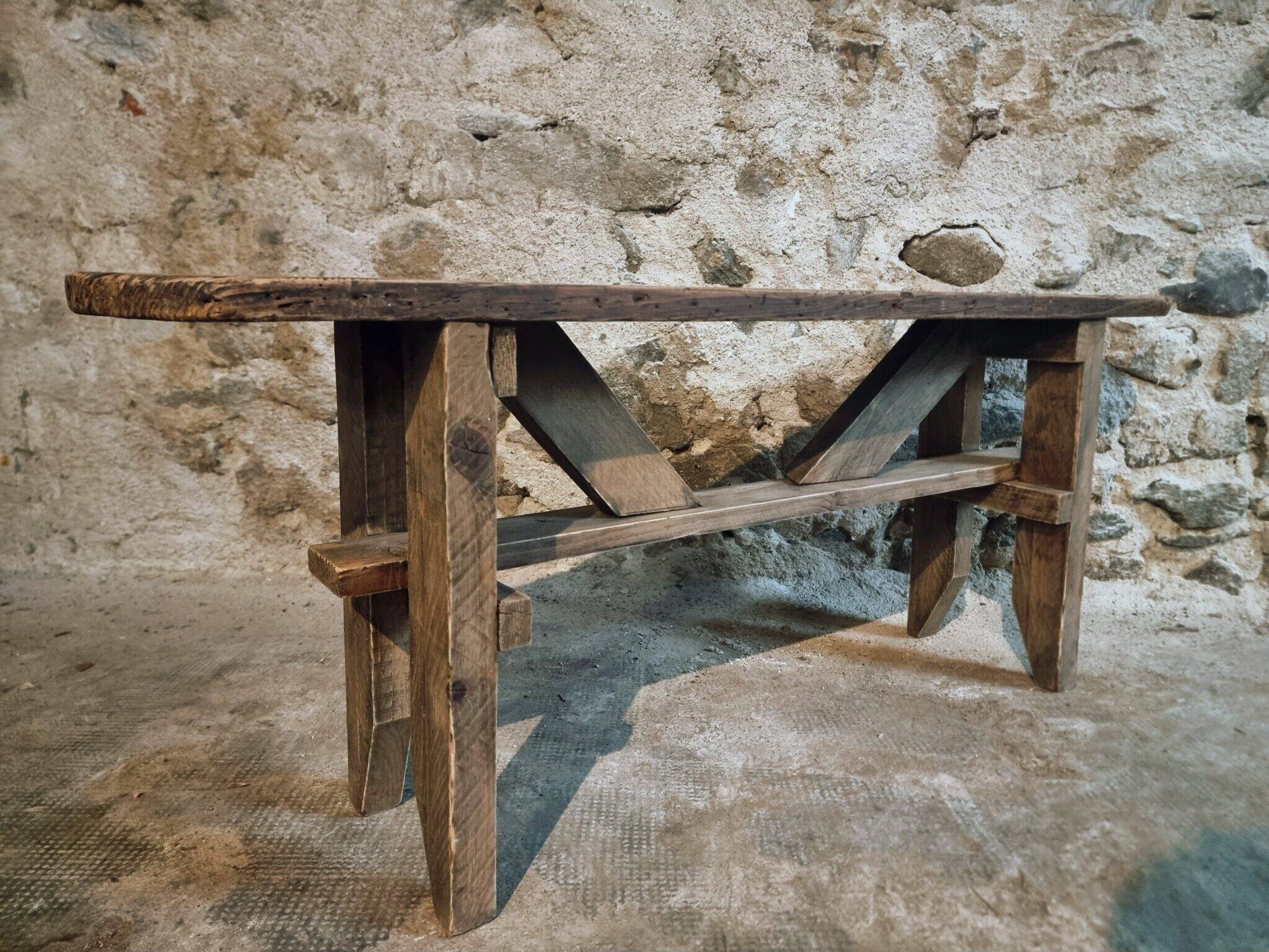 Vintage French Pine Bench – 1960s Seat or Side Table