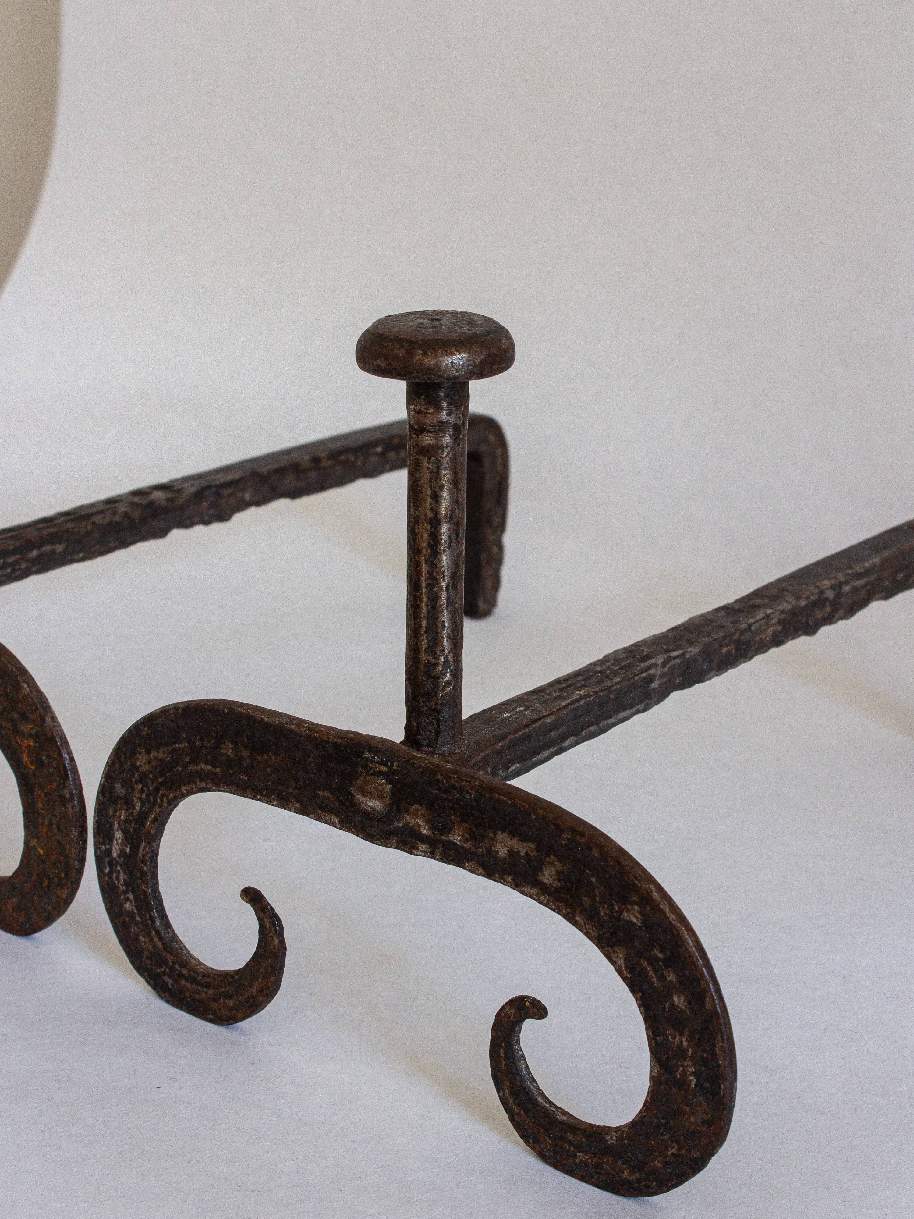 Pair of wrought iron fire dogs, Handmade, Early 20th century