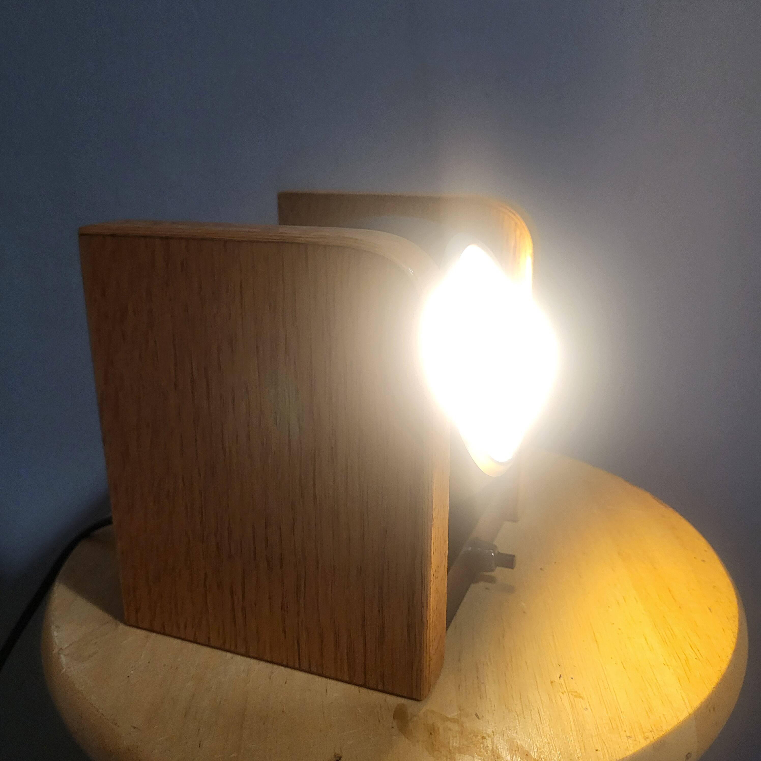 2 white eye lamps, wood, metal, vintage, Germany