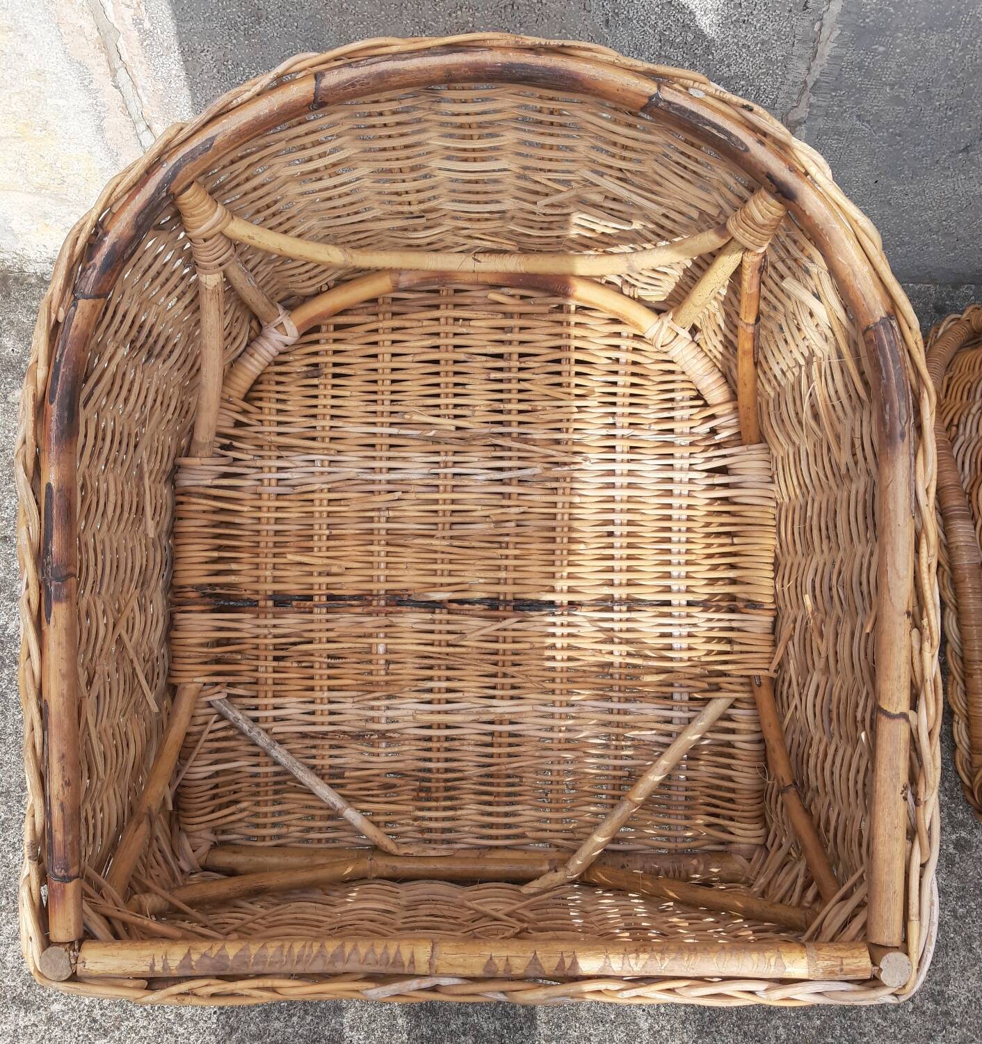 Pair of wicker and rattan armchairs.