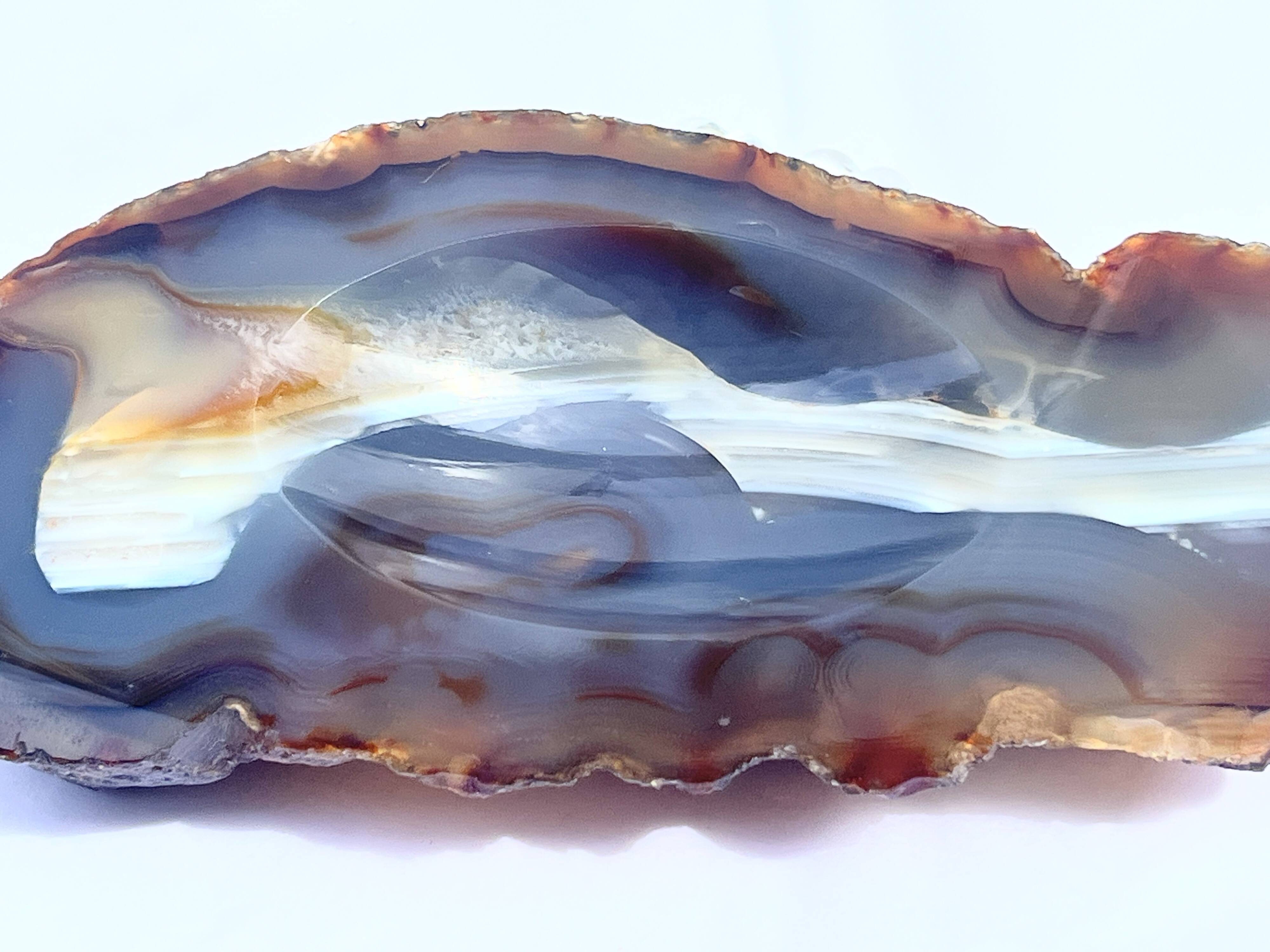 Vintage blue brown agate slice tray agate ashtray 1960