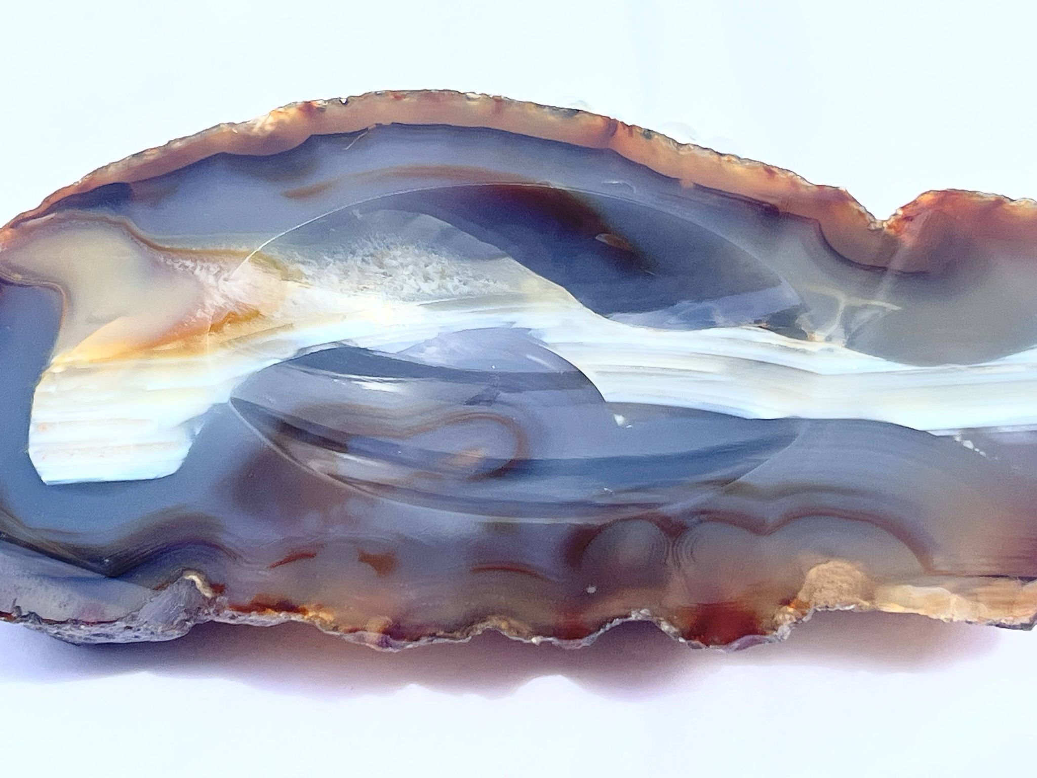 Vintage blue brown agate slice tray agate ashtray 1960
