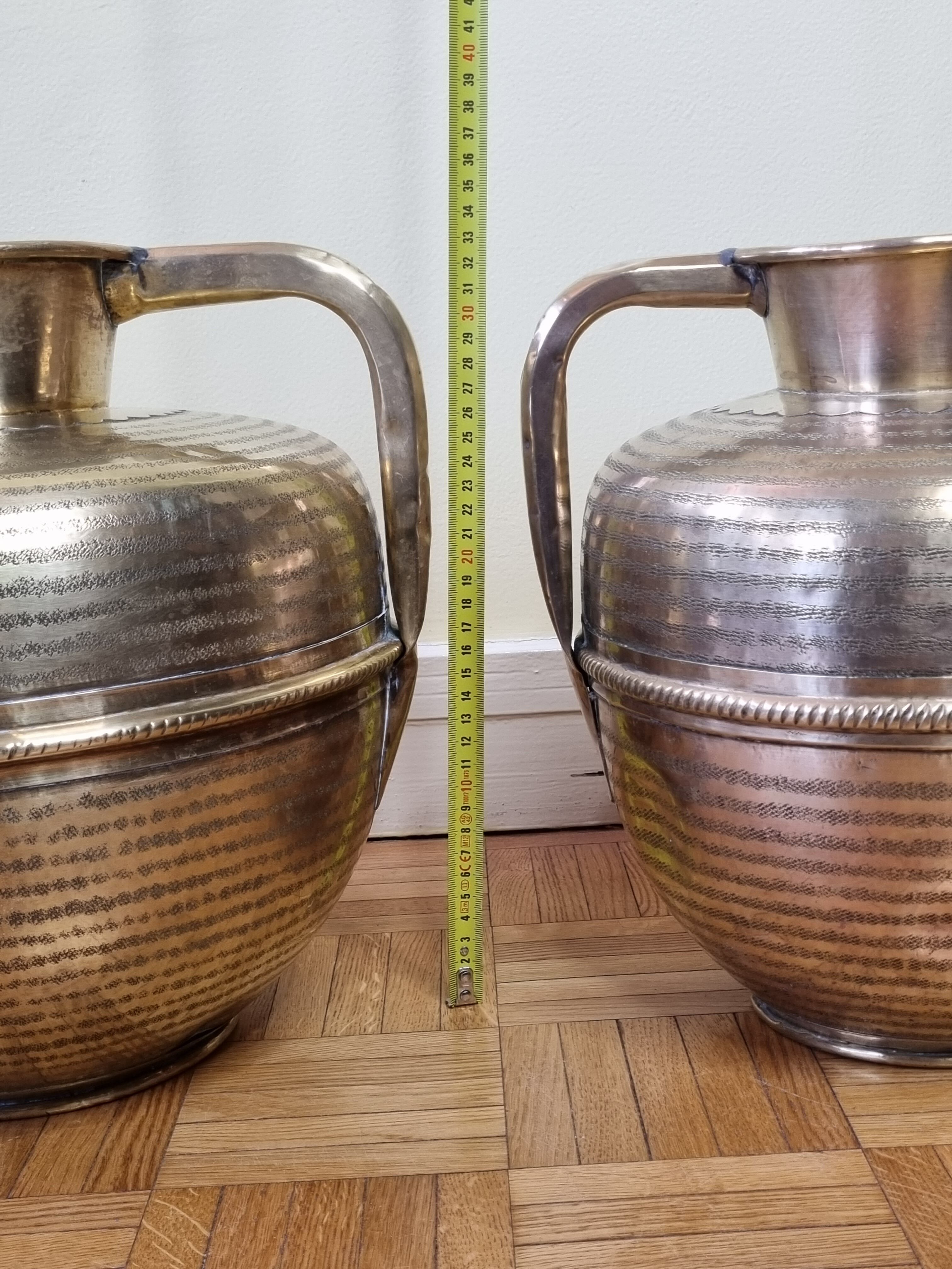 Pair of brass jars with double handles, Moroccan craftsmanship