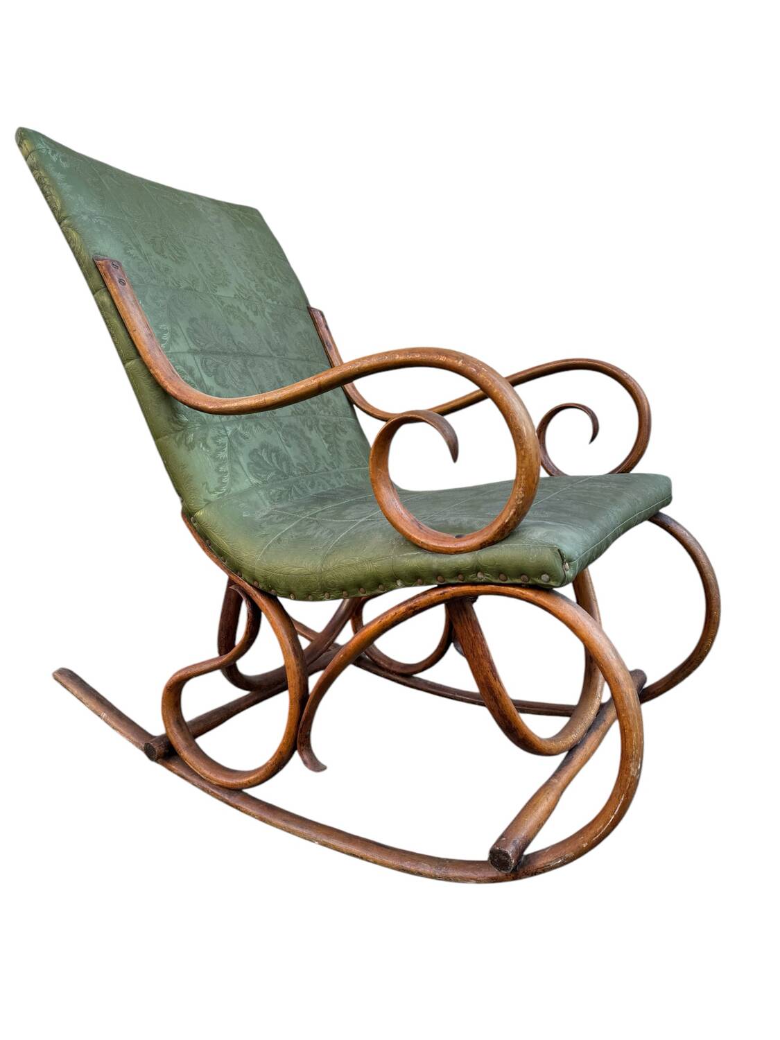 Set of 2 thonet style rocking chairs in green leatherette