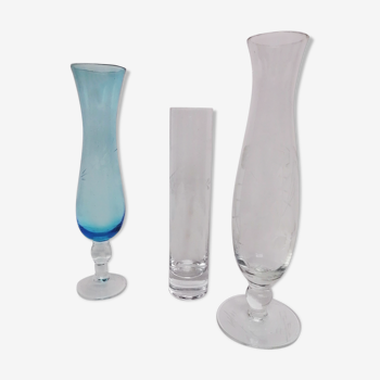 Trio of soliflores in chiseled glass