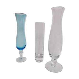 Trio of soliflores in chiseled glass