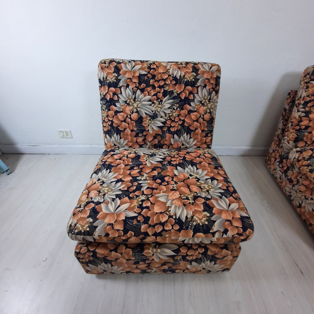 Modular sofa / Pair Armchairs - Fabric leaves - Vintage - Bonacina
