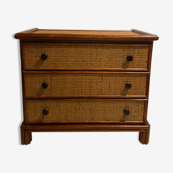 Vintage rattan chest of drawers, bamboo and wood
