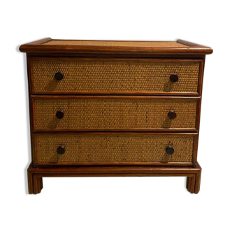 Commode vintage rotin bambou et bois