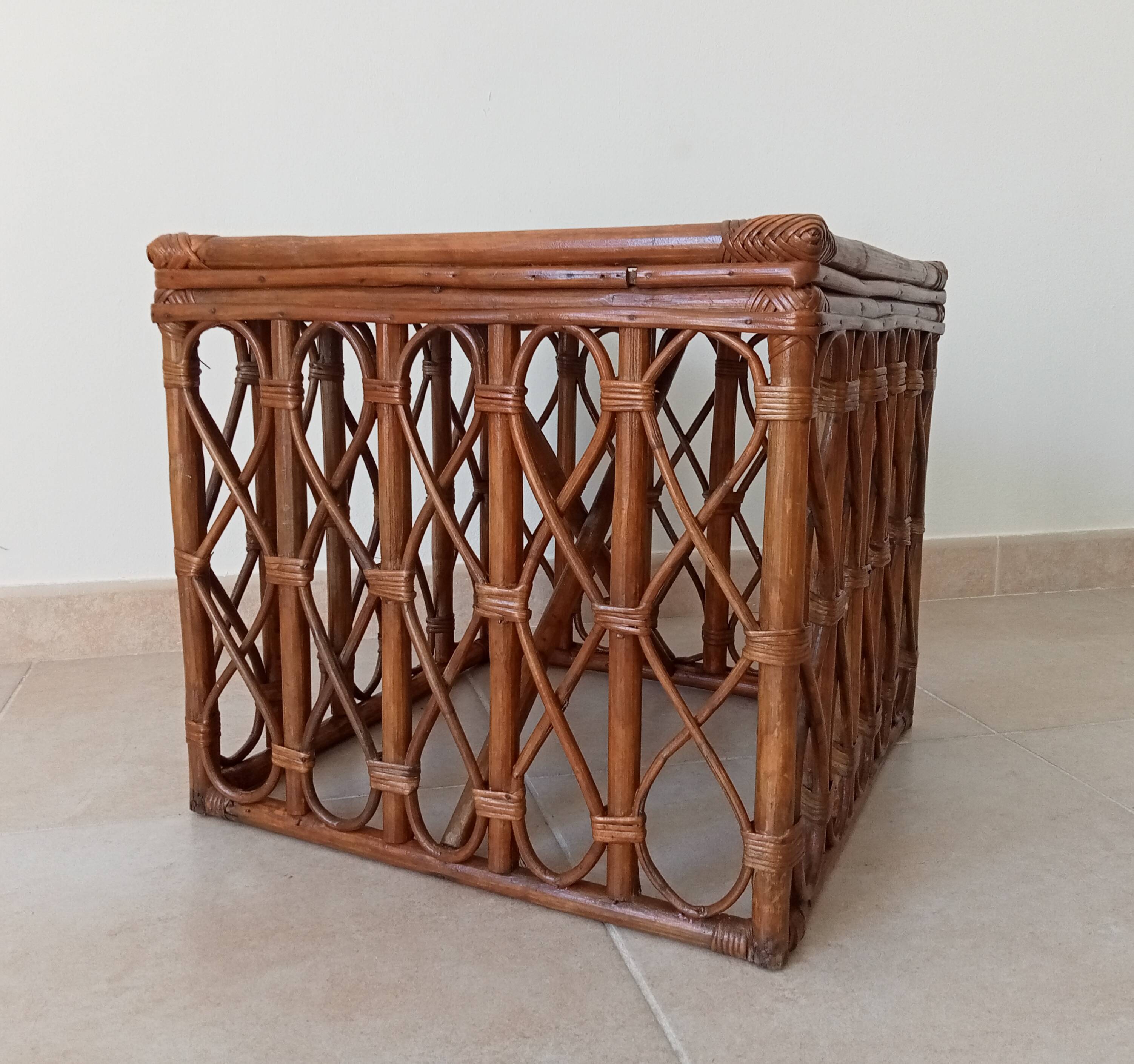 Table basse vintage en bambou et rotin années 60/70