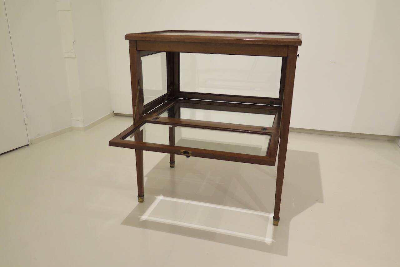 Marquetry table with display case