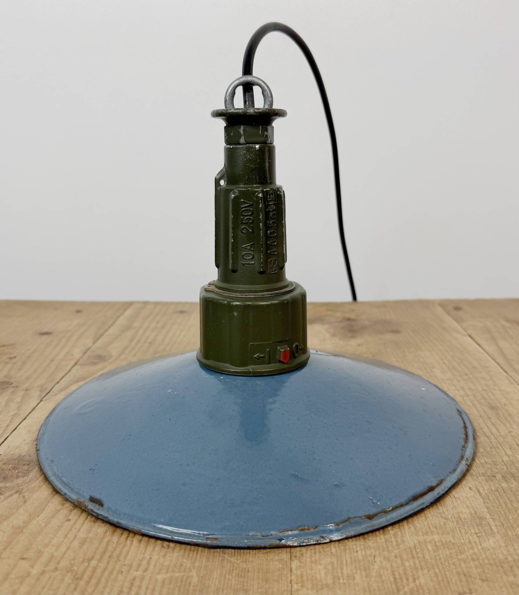 Industrial Blue Enamel Military Pendant Lamp with Cast Aluminium Top, 1960s