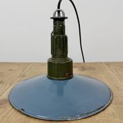 Industrial Blue Enamel Military Pendant Lamp with Cast Aluminium Top, 1960s