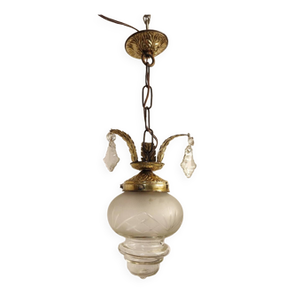 Crystal and brass ceiling lamp. Spain, 1950s.