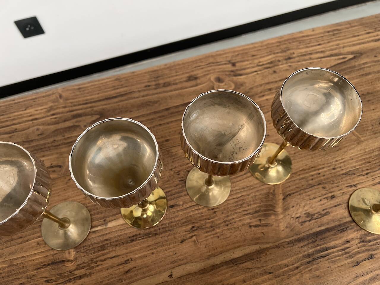 9 old glasses in silver metal and brass