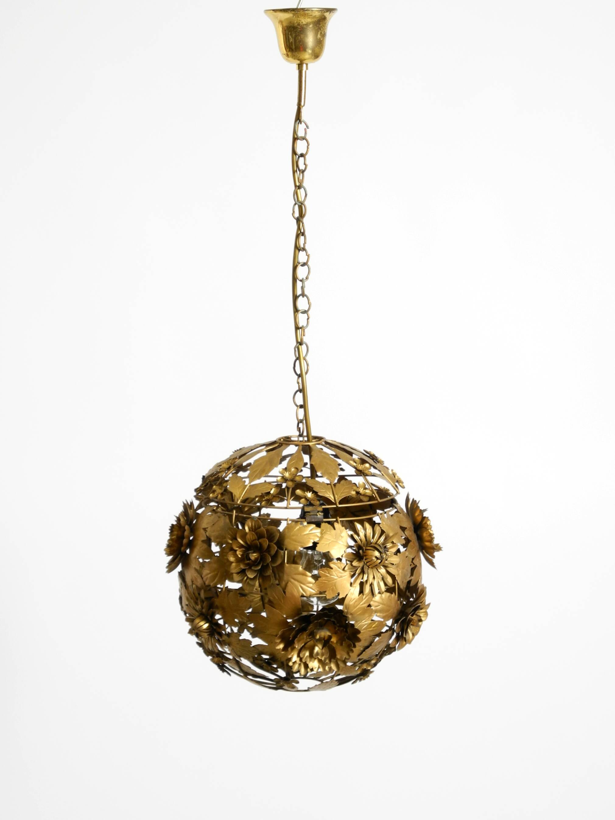 Beautiful floral-style spherical metal ceiling lamp, 1970s Regency design