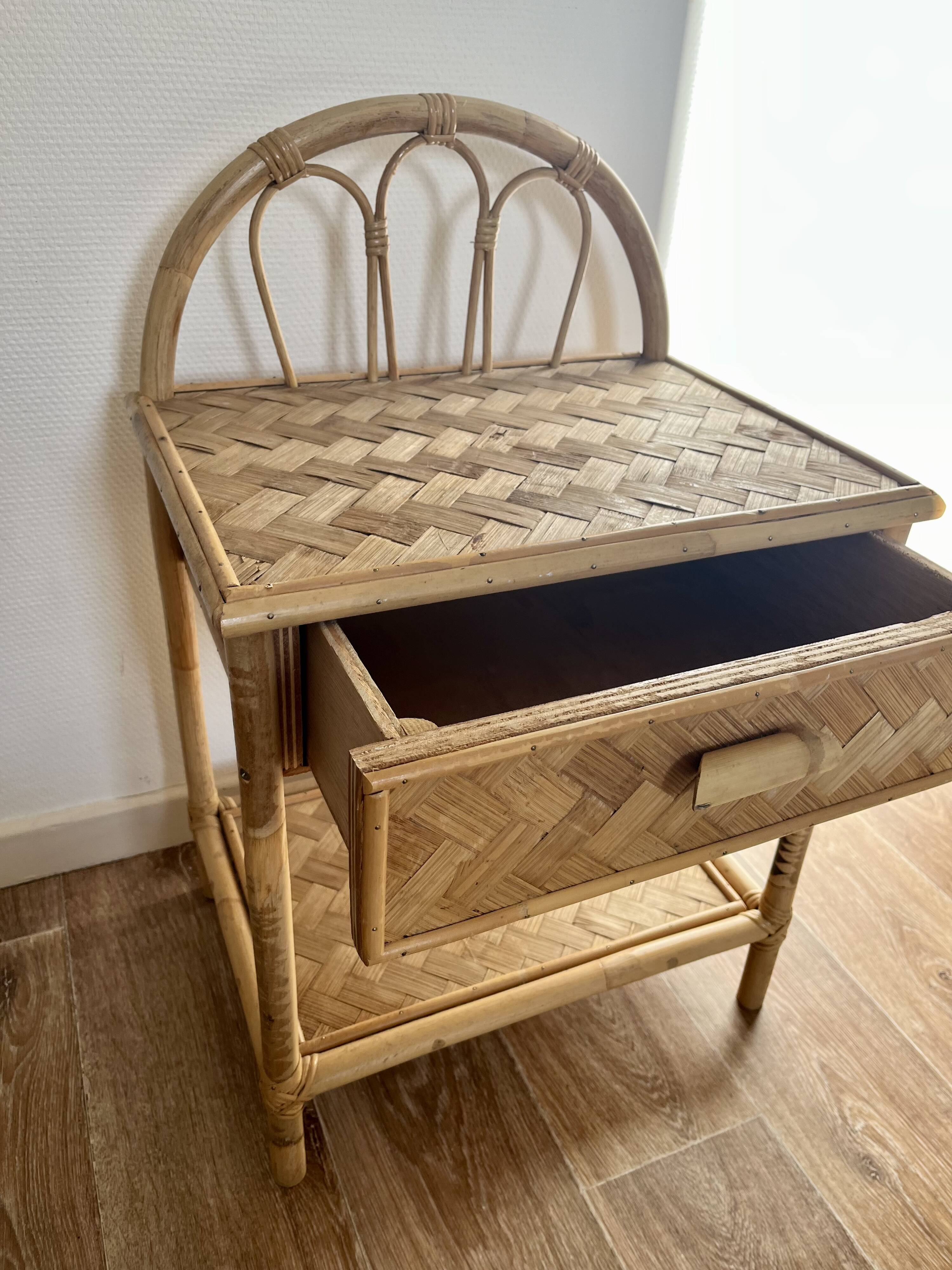 Vintage bamboo bedside table
