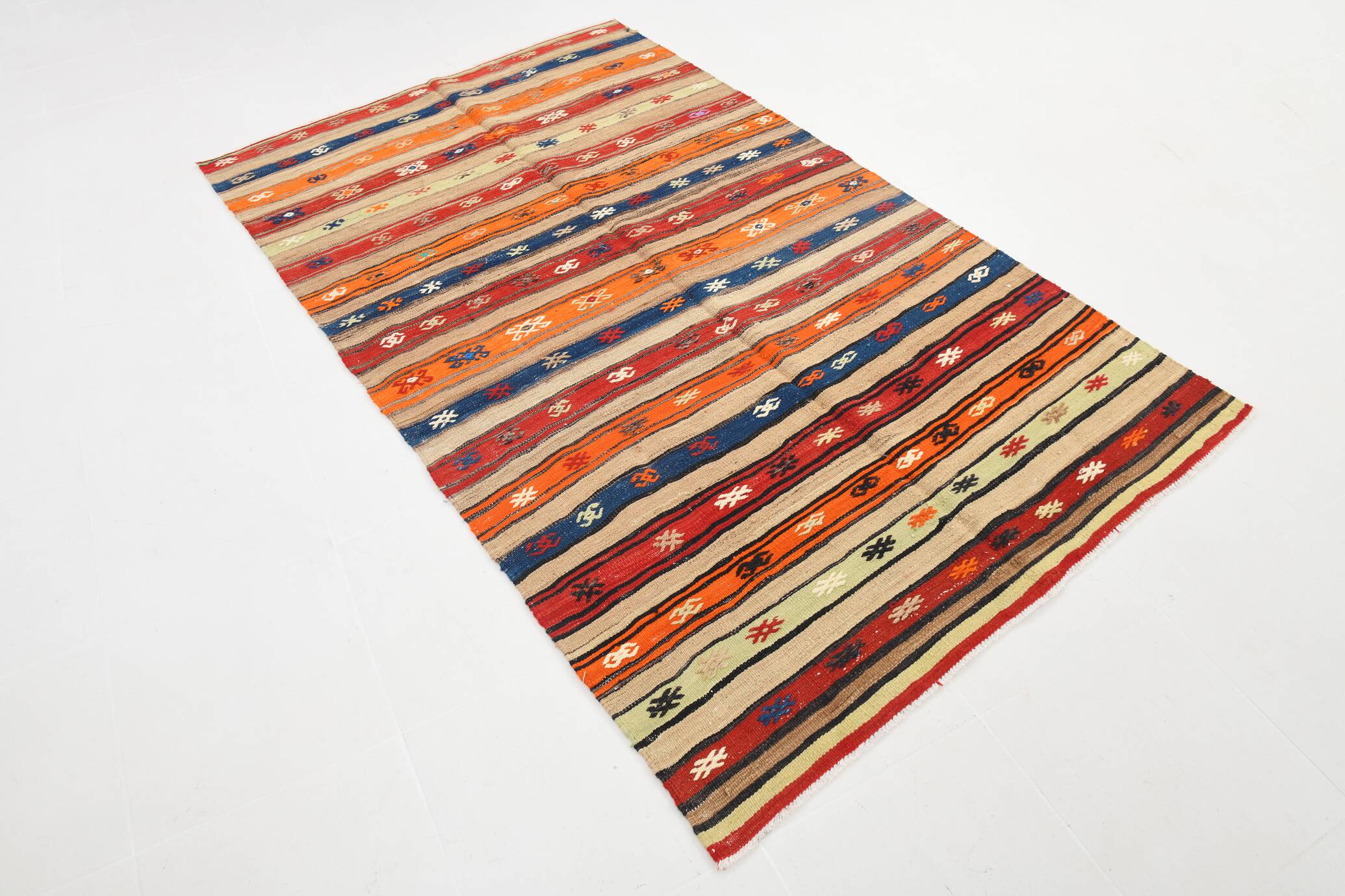 142x231Cm Multicolor Vintage Kilim Rug, Handmade Wool Rug