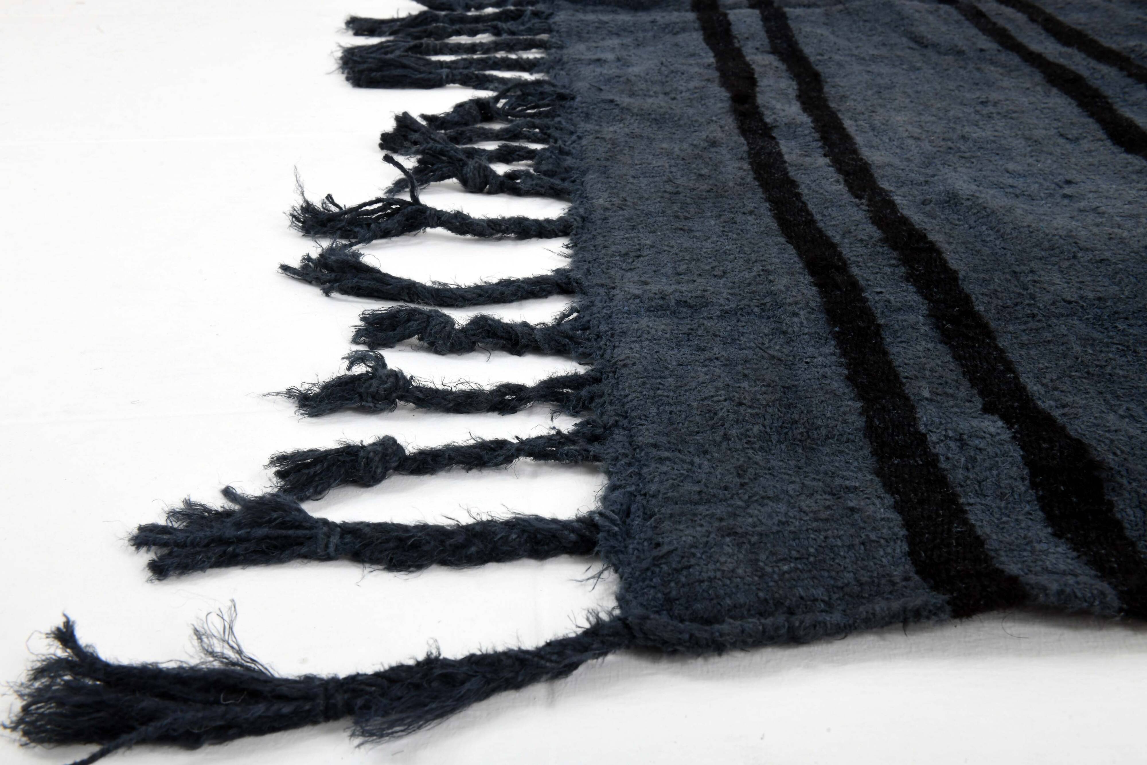 6x8 Navy Blue & Black Striped Kilim Rug, 174x240Cm