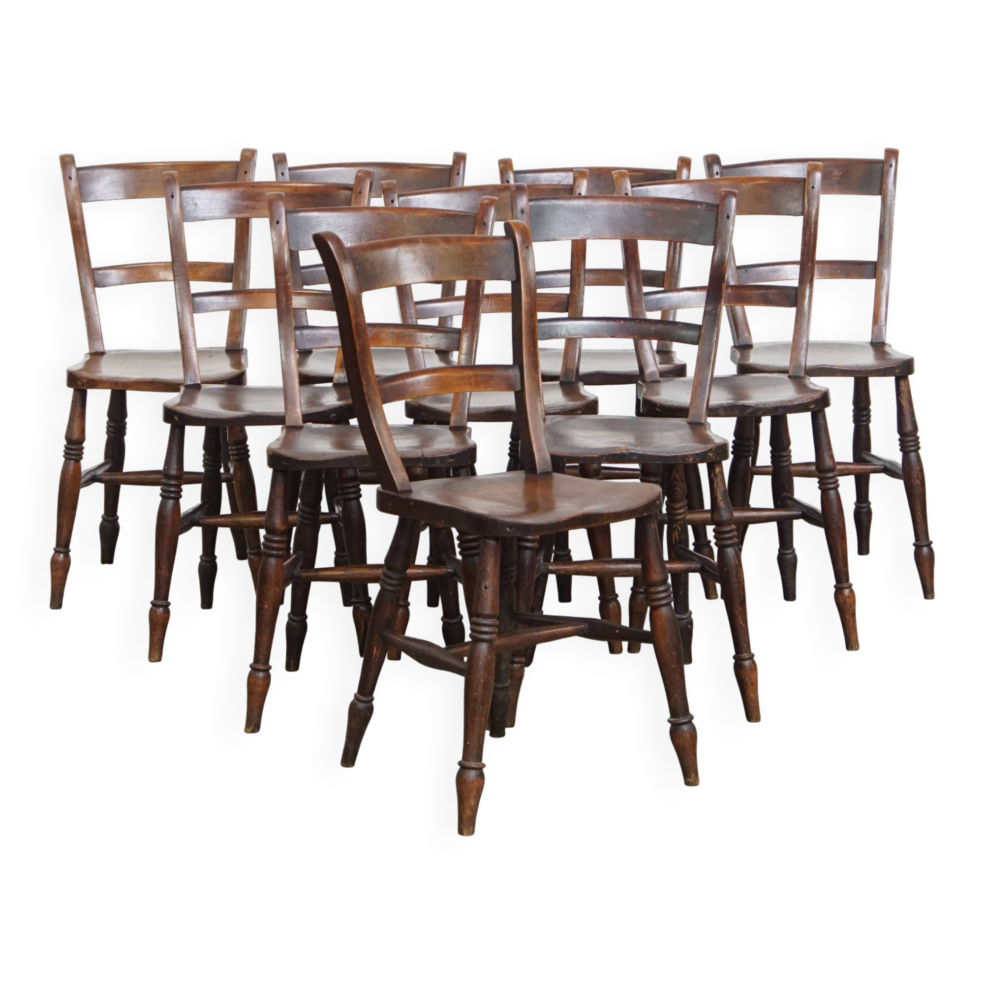 Set of 10 Antique English Oxford Dining / Kitchen Chairs