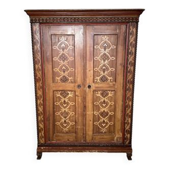 German Neo-Gothic Painted and Carved Wardrobe, 1880