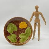 Ceramic dish, Sarreguemines France vintage, yellow flower