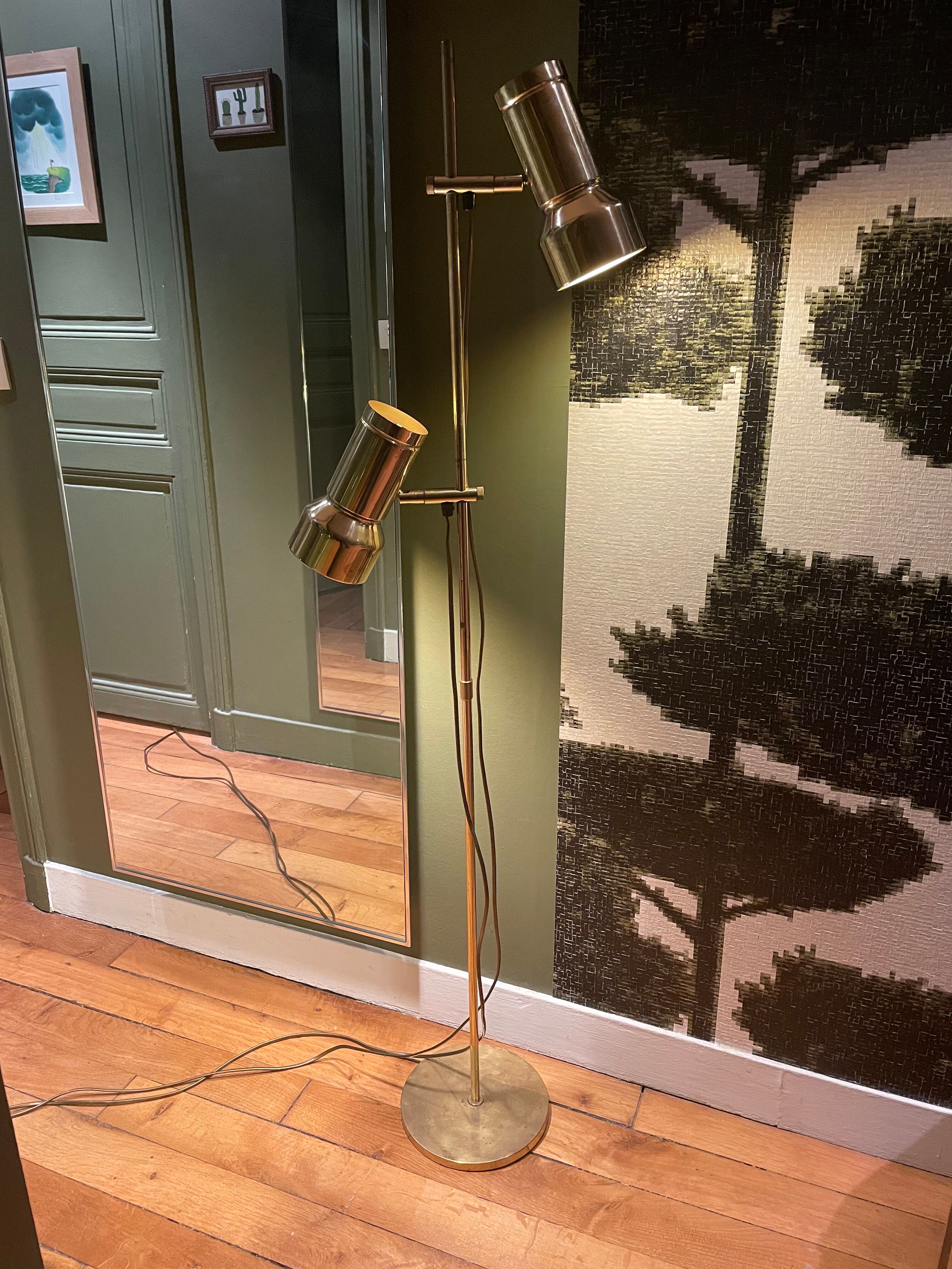 Danish reading lamp 2 height-adjustable reflectors in gold brass Frandsen