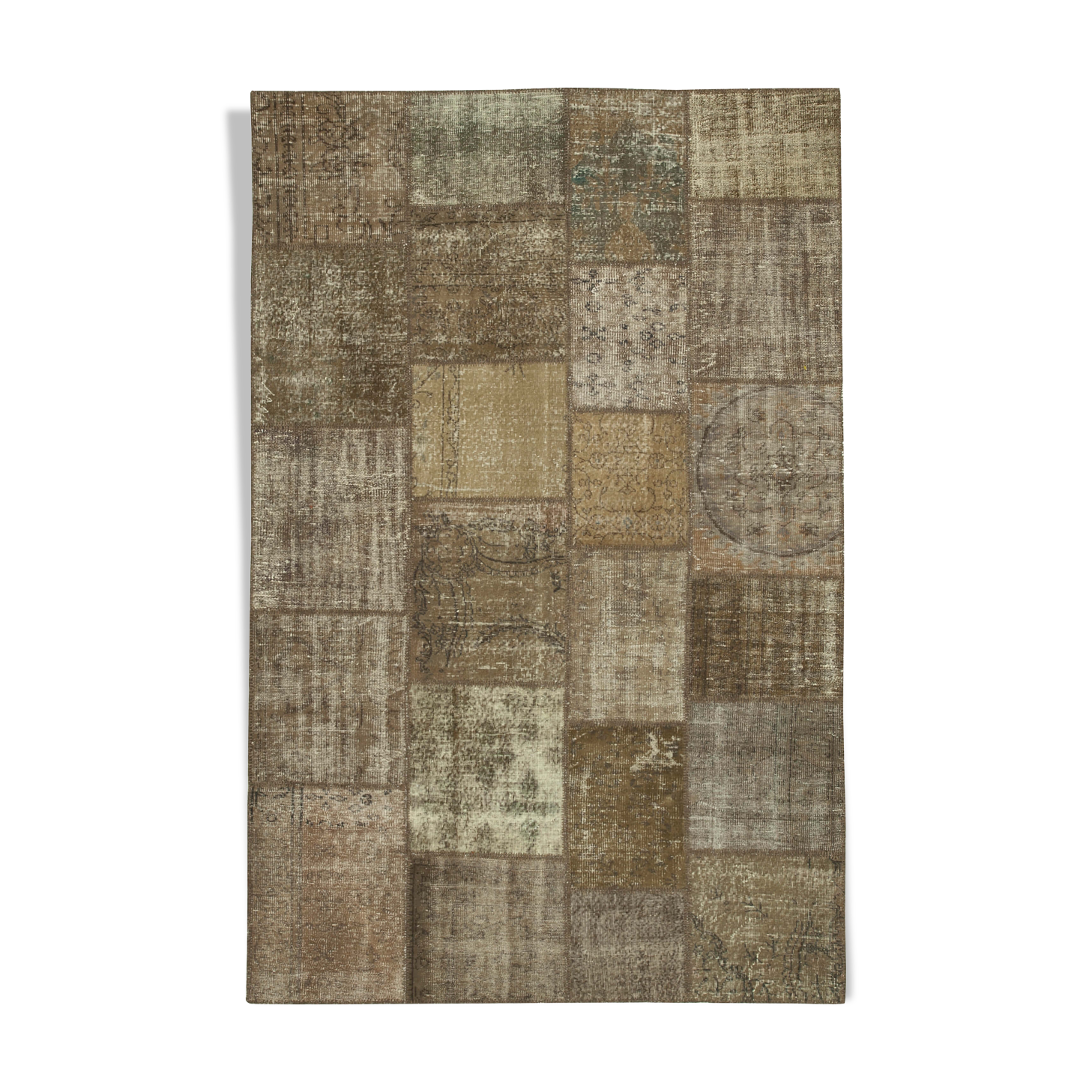Handwoven oriental overdyed 196 cm x 304 cm brown patchwork carpet