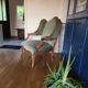 Vintage Louis XV style wing chair, light green velvet