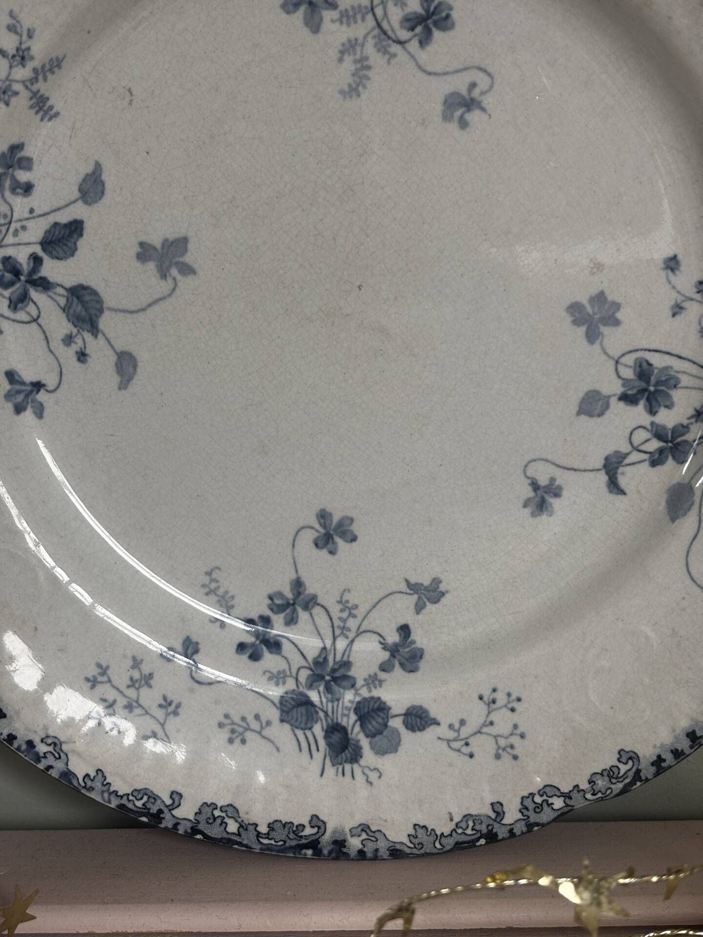 Superb antique plate Terre de Fer blue Emile Bourgeois Paris